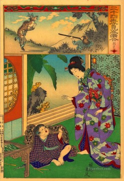 Toyohara Chikanobu Painting - El ordeñador de ciervos Toyohara Chikanobu